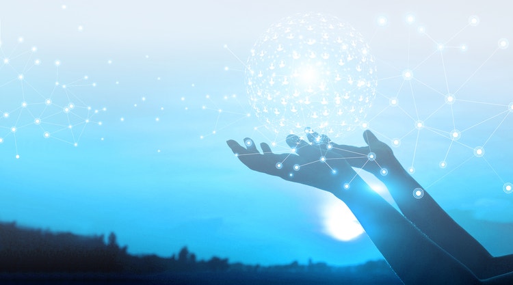 Hands holding a globe made of connected profile silhouettes with the Unite MM logo over the globe.