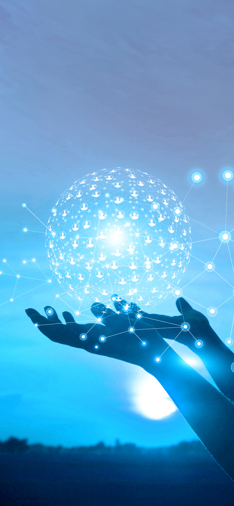 Hands holding a globe made of connected profile silhouettes with the Unite MM logo over the globe.